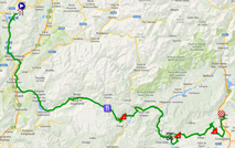 De kaart met het parcours van de zeventiende etappe van de Giro d'Italia 2014 op Google Maps