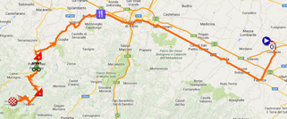 De kaart met het parcours van de negende etappe van de Giro d'Italia 2014 op Google Maps