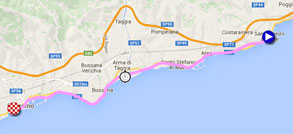 The map with the race route of the first stage of the Giro d'Italia 2015 on Google Maps