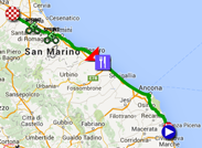 De kaart met het parcours van de tiende etappe van de Giro d'Italia 2015 sur Google Maps