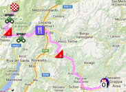 The map with the race route of the fifteenth stage of the Giro d'Italia 2015 on Google Maps