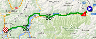 The map with the race route of the seventeenth stage of the Giro d'Italia 2015 on Google Maps