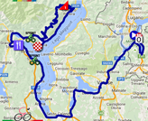 The map with the race route of the eighteenth stage of the Giro d'Italia 2015 on Google Maps