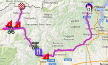 De kaart met het parcours van de negentiende etappe van de Giro d'Italia 2015 sur Google Maps