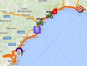 The map with the race route of the second stage of the Giro d'Italia 2015 on Google Maps
