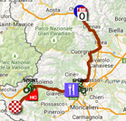 The map with the race route of the twenteeth stage of the Giro d'Italia 2015 on Google Maps