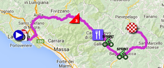 The map with the race route of the fifth stage of the Giro d'Italia 2015 on Google Maps