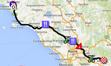 The map with the race route of the seventh stage of the Giro d'Italia 2015 on Google Maps