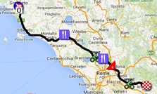 La carte avec le parcours de la septième étape du Giro d'Italia 2015 sur Google Maps