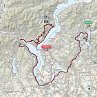 The map with the race route of the 18th stage of the Tour of Italy 2015