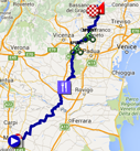 De kaart met het parcours van de elfde etappe van de Giro d'Italia 2016 op Google Maps
