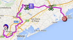 De kaart met het parcours van de twaalfde etappe van de Giro d'Italia 2016 op Google Maps