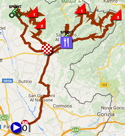 De kaart met het parcours van de dertiende etappe van de Giro d'Italia 2016 op Google Maps