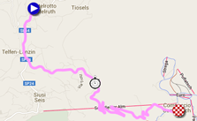 De kaart met het parcours van de vijftiende etappe van de Giro d'Italia 2016 op Google Maps