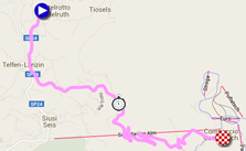 The race route of the fifteenth stage of the Giro d'Italia 2016 on Google Maps