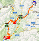 De kaart met het parcours van de zestiende etappe van de Giro d'Italia 2016 op Google Maps
