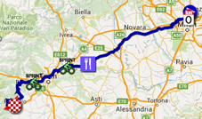 De kaart met het parcours van de achtiende etappe van de Giro d'Italia 2016 op Google Maps
