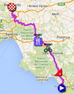 De kaart met het parcours van de vijfde etappe van de Giro d'Italia 2016 op Google Maps