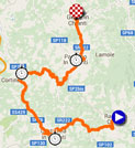 De kaart met het parcours van de negende etappe van de Giro d'Italia 2016 op Google Maps