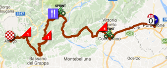 The map with the race route of the twentieth stage of the Giro d'Italia 2017 on Google Maps