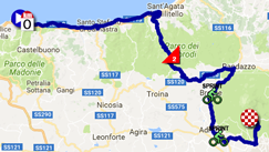 La carte avec le parcours de la vierde etappe van de Giro d'Italia 2017 sur Google Maps
