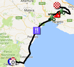 La carte avec le parcours de la septième étape du Giro d'Italia 2017 sur Google Maps