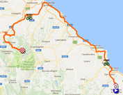 La carte avec le parcours de la negende etappe van de Giro d'Italia 2017 sur Google Maps