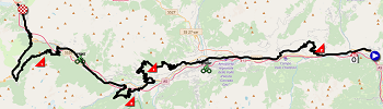 De kaart met het parcours van de 14de etappe van de Giro d'Italia 2019 op Open Street Maps