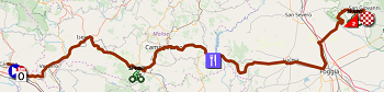 De kaart met het parcours van de 6de etappe van de Giro d'Italia 2019 op Open Street Maps