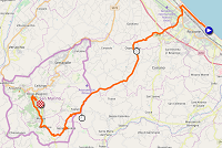 La carte du parcours de la 9ème étape du Giro d'Italia 2019 sur Open Street Maps