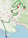 La carte du parcours de la 15ème étape du Giro d'Italia 2021 sur Open Street Maps