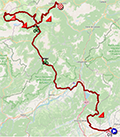 La carte du parcours de la 16ème étape du Giro d'Italia 2021 sur Open Street Maps