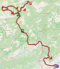 La carte du parcours de la 16me tape du Giro d'Italia 2021 sur Open Street Maps