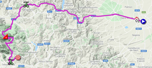 La carte du parcours de la 8me tape du Giro d'Italia 2021 sur Open Street Maps