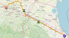 The map with the race route of the 11th stage of the Giro d'Italia 2022 on Open Street Maps