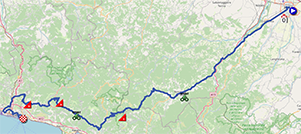 De kaart met het parkoers van de 12de etappe van de Giro d'Italia 2022 op Open Street Maps