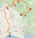De kaart met het parkoers van de 19de etappe van de Giro d'Italia 2022 op Open Street Maps