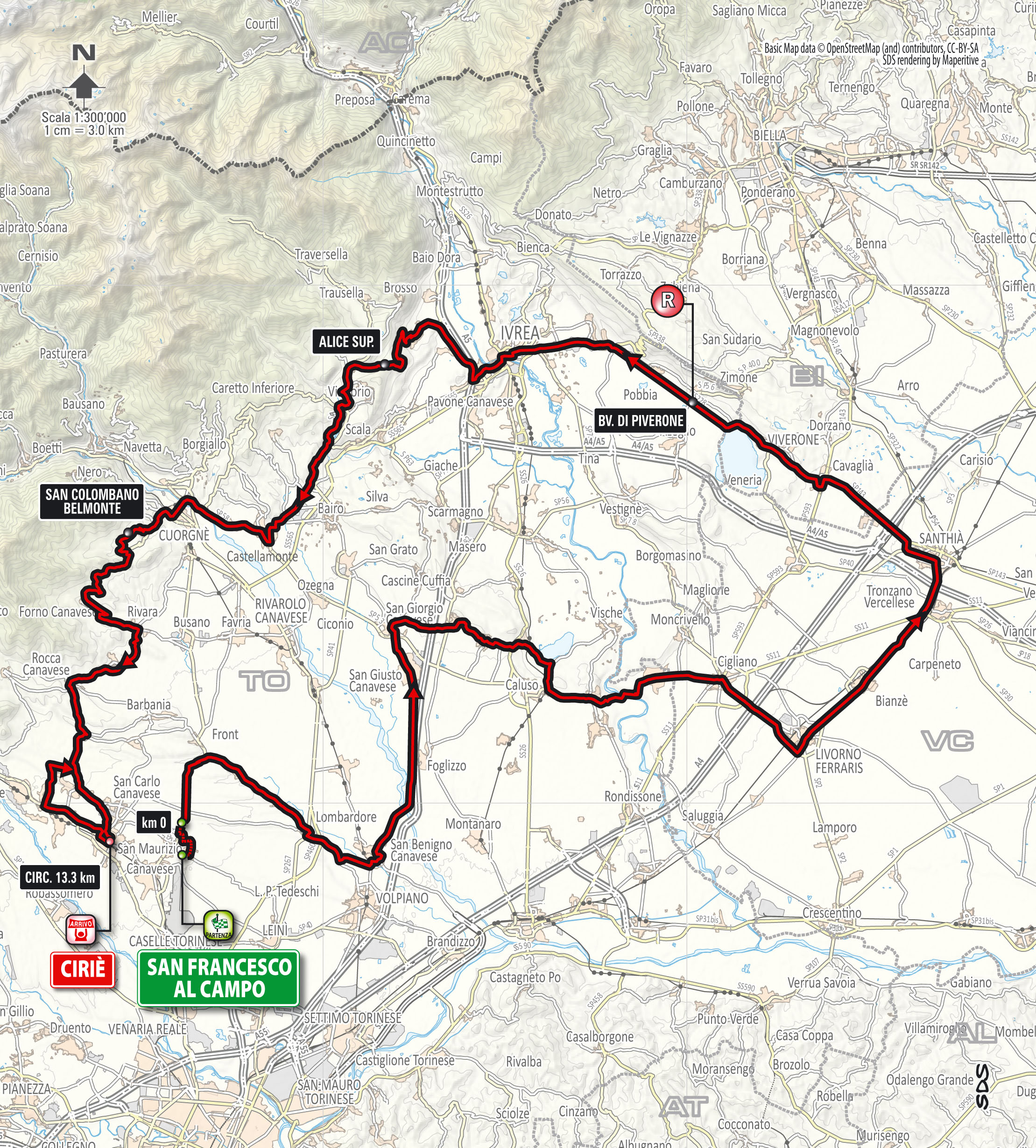 Race route map Giro del Piemonte 2015
