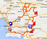 De kaart met het parcours van de Grand Prix Cycliste La Marseillaise 2014 op Google Maps