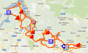 De kaart met het parcours van de Ronde van Lombardije 2012 op Google Maps