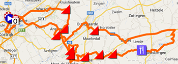 La carte du parcours de Kuurne-Bruxelles-Kuurne 2014 sur Google Maps