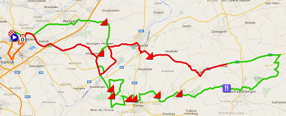 De kaart met het parcours van Kuurne-Brussel-Kuurne 2015 op Google Maps