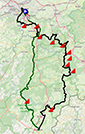 La carte avec le parcours de Liège-Bastogne-Liège 2023 sur Open Street Maps