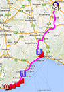 De kaart met het parcours van Milaan-Sanremo 2014 op Google Maps