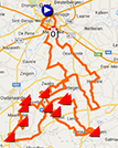 De kaart met het parcours van de Omloop Het Nieuwsblad 2014 op Google Maps