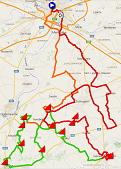 De kaart met het parcours van de Omloop Het Nieuwsblad 2015 op Google Maps