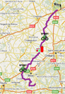 De kaart met het parcours van de tweede etappe van Parijs-Nice 2010 op Google Maps