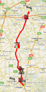 De kaart met het parcours van de derde etappe van Parijs-Nice 2010 op Google Maps