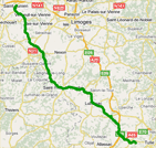 De kaart met het parcours van de vierde etappe van Parijs-Nice 2010 op Google Maps