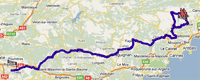 De kaart met het parcours van de zevende etappe van Parijs-Nice 2010 op Google Maps